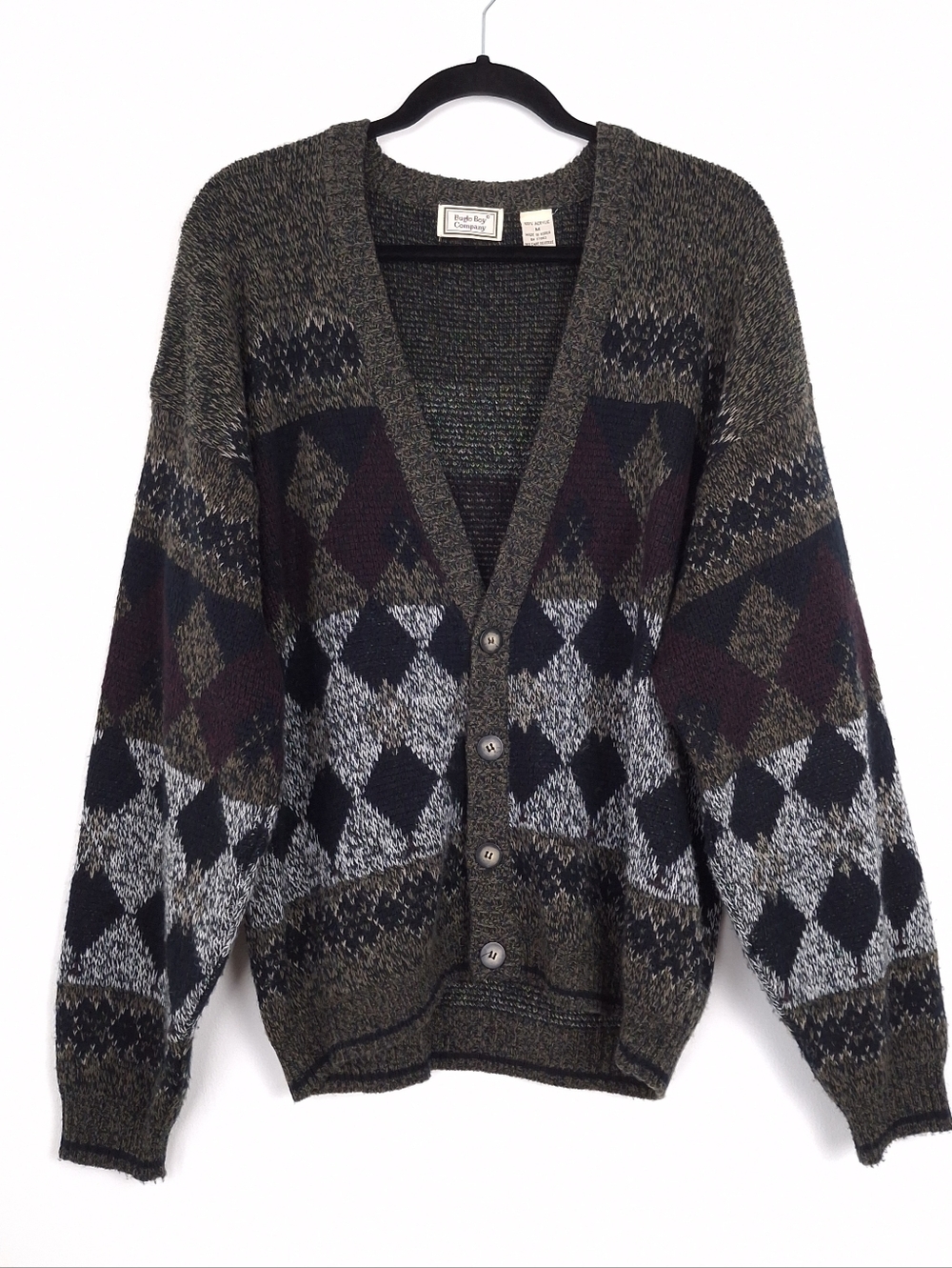 Bugle Boy vintage knit cardigan sweater argyle dark academia preppy old money